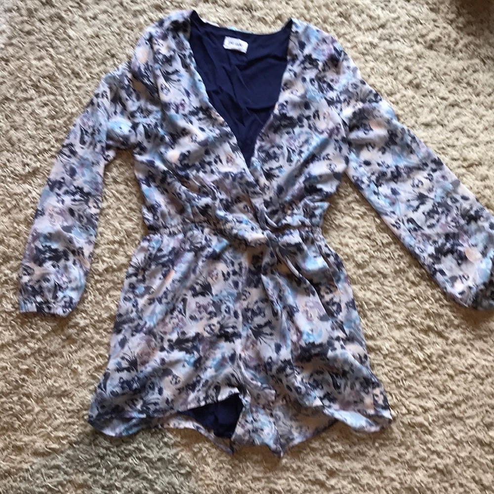 Blue Floral Long Sleeve Romper
